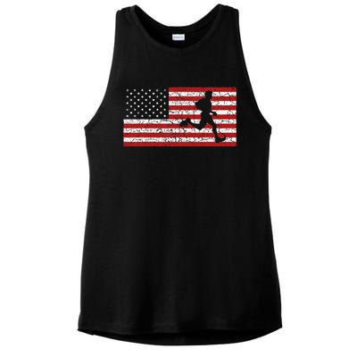 American Flag Running Runner Ladies PosiCharge Tri-Blend Wicking Tank