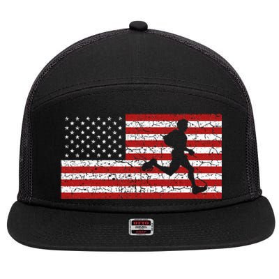 American Flag Running Runner 7 Panel Mesh Trucker Snapback Hat