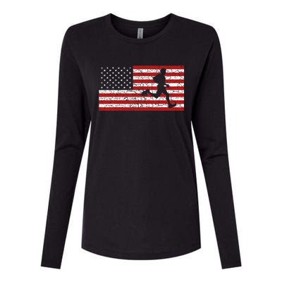 American Flag Running Runner Womens Cotton Relaxed Long Sleeve T-Shirt