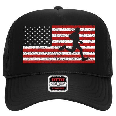 American Flag Running Runner High Crown Mesh Back Trucker Hat