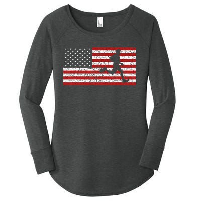 American Flag Running Runner Women's Perfect Tri Tunic Long Sleeve Shirt