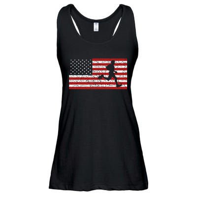 American Flag Running Runner Ladies Essential Flowy Tank