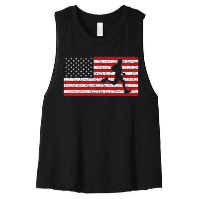 American Flag Running Runner Women's Racerback Cropped Tank