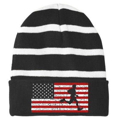 American Flag Running Runner Striped Beanie with Solid Band