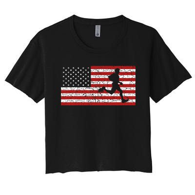 American Flag Running Runner Women's Crop Top Tee