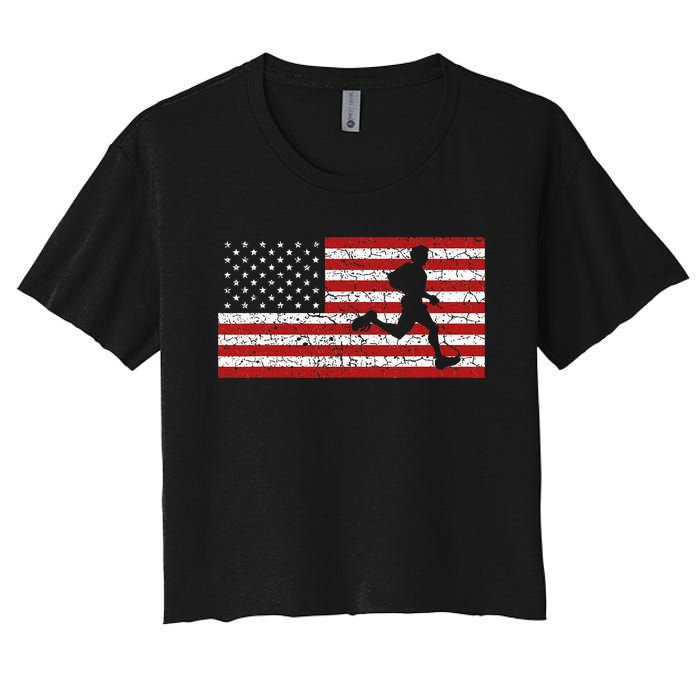 American Flag Running Runner Women's Crop Top Tee