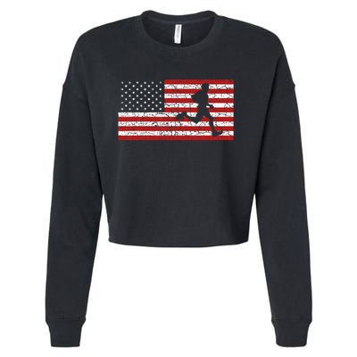 American Flag Running Runner Cropped Pullover Crew