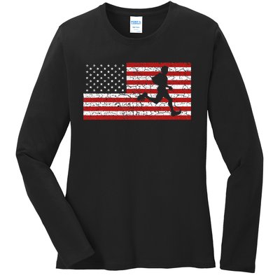 American Flag Running Runner Ladies Long Sleeve Shirt