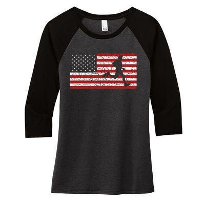 American Flag Running Runner Women's Tri-Blend 3/4-Sleeve Raglan Shirt