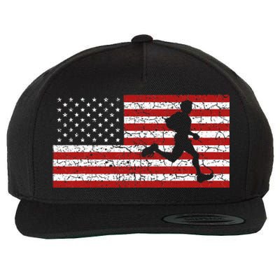 American Flag Running Runner Wool Snapback Cap