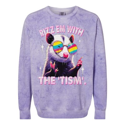 Autism Funny Rizz Em With The Tism Meme Autistic Racoon Colorblast Crewneck Sweatshirt