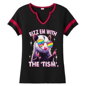 Autism Funny Rizz Em With The Tism Meme Autistic Racoon Ladies Halftime Notch Neck Tee