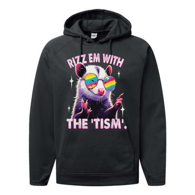 Autism Funny Rizz Em With The Tism Meme Autistic Racoon Performance Fleece Hoodie