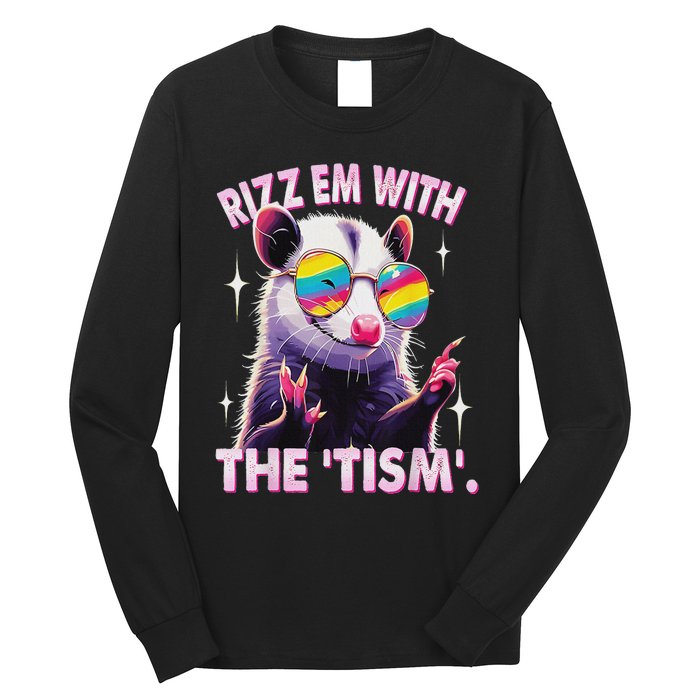 Autism Funny Rizz Em With The Tism Meme Autistic Racoon Long Sleeve Shirt