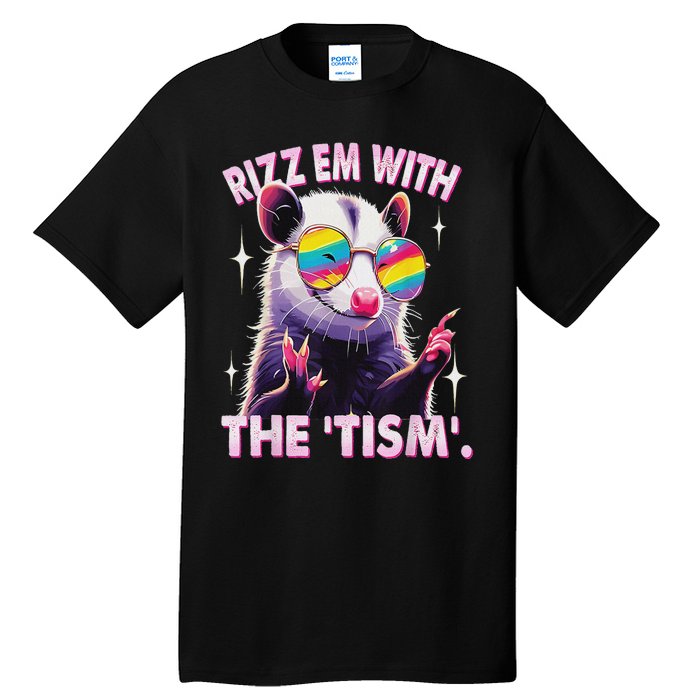 Autism Funny Rizz Em With The Tism Meme Autistic Racoon Tall T-Shirt