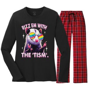 Autism Funny Rizz Em With The Tism Meme Autistic Racoon Women's Long Sleeve Flannel Pajama Set 