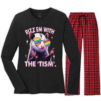 Autism Funny Rizz Em With The Tism Meme Autistic Racoon Women's Long Sleeve Flannel Pajama Set 