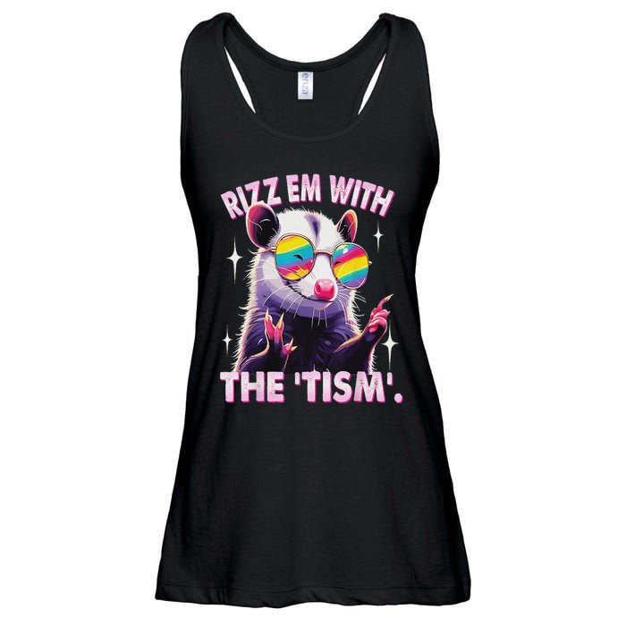 Autism Funny Rizz Em With The Tism Meme Autistic Racoon Ladies Essential Flowy Tank