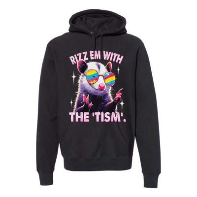 Autism Funny Rizz Em With The Tism Meme Autistic Racoon Premium Hoodie