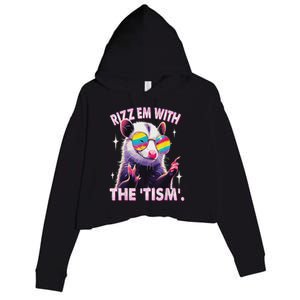 Autism Funny Rizz Em With The Tism Meme Autistic Racoon Crop Fleece Hoodie