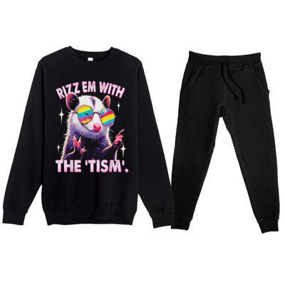 Autism Funny Rizz Em With The Tism Meme Autistic Racoon Premium Crewneck Sweatsuit Set