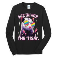 Autism Funny Rizz Em With The Tism Meme Autistic Racoon Tall Long Sleeve T-Shirt