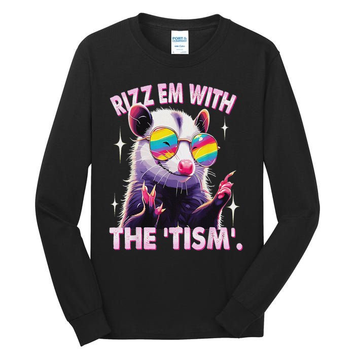 Autism Funny Rizz Em With The Tism Meme Autistic Racoon Tall Long Sleeve T-Shirt