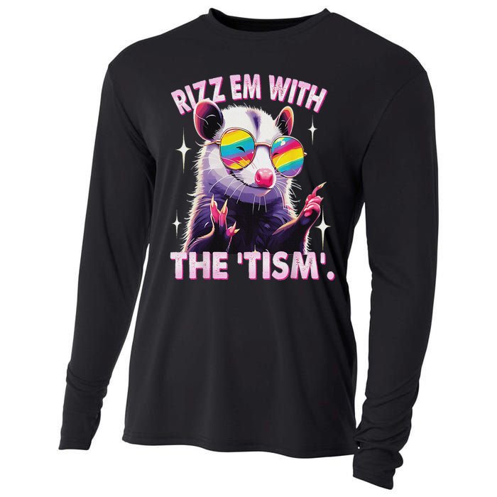 Autism Funny Rizz Em With The Tism Meme Autistic Racoon Cooling Performance Long Sleeve Crew