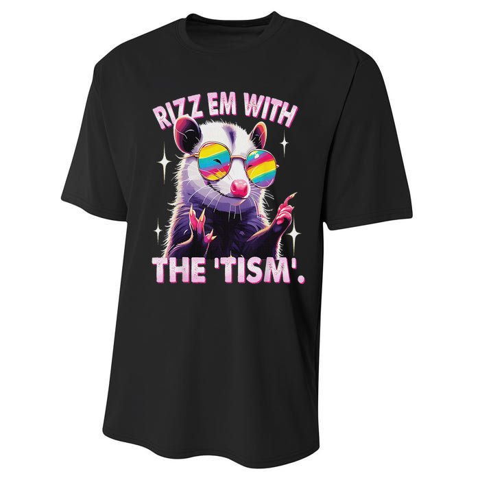 Autism Funny Rizz Em With The Tism Meme Autistic Racoon Performance Sprint T-Shirt