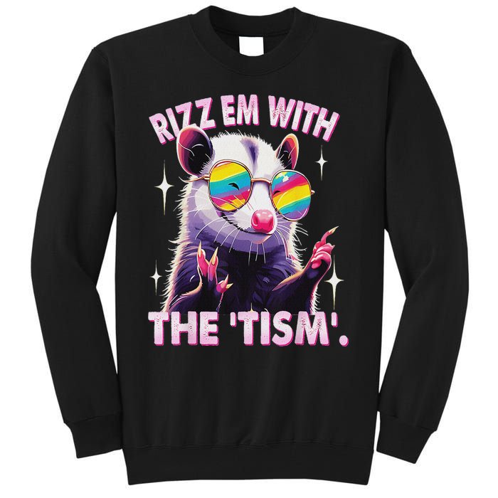 Autism Funny Rizz Em With The Tism Meme Autistic Racoon Tall Sweatshirt