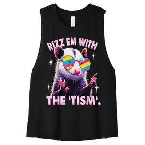 Autism Funny Rizz Em With The Tism Meme Autistic Racoon Women's Racerback Cropped Tank