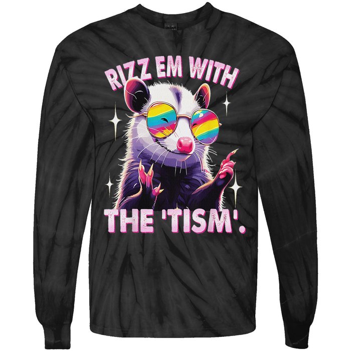 Autism Funny Rizz Em With The Tism Meme Autistic Racoon Tie-Dye Long Sleeve Shirt