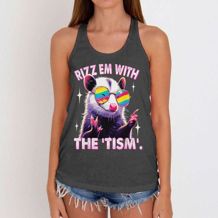 Autism Funny Rizz Em With The Tism Meme Autistic Racoon Women's Knotted Racerback Tank