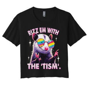 Autism Funny Rizz Em With The Tism Meme Autistic Racoon Women's Crop Top Tee