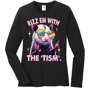 Autism Funny Rizz Em With The Tism Meme Autistic Racoon Ladies Long Sleeve Shirt