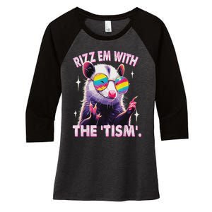 Autism Funny Rizz Em With The Tism Meme Autistic Racoon Women's Tri-Blend 3/4-Sleeve Raglan Shirt