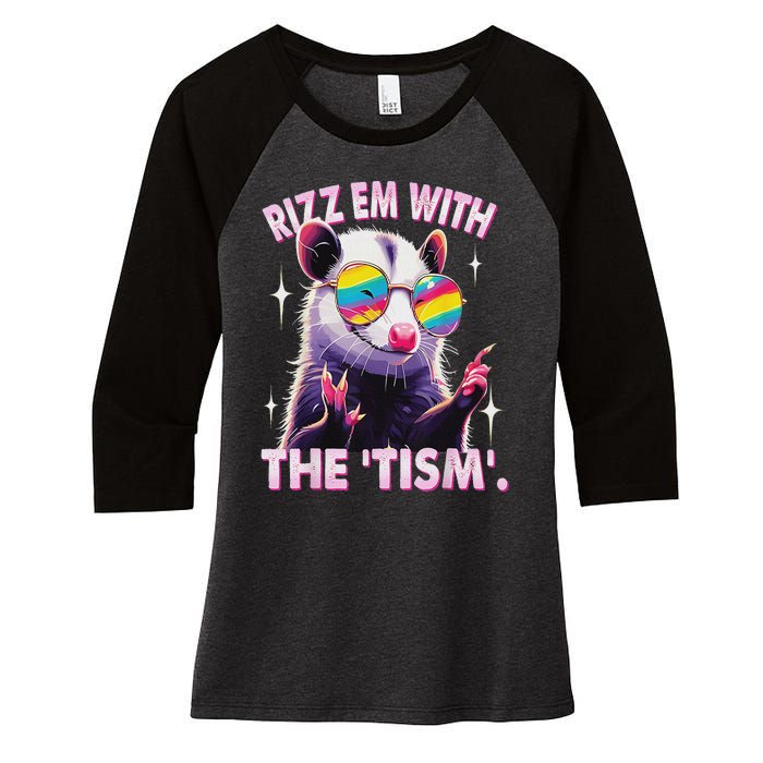 Autism Funny Rizz Em With The Tism Meme Autistic Racoon Women's Tri-Blend 3/4-Sleeve Raglan Shirt