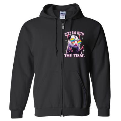 Autism Funny Rizz Em With The Tism Meme Autistic Racoon Full Zip Hoodie