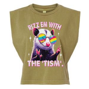 Autism Funny Rizz Em With The Tism Meme Autistic Racoon Garment-Dyed Women's Muscle Tee