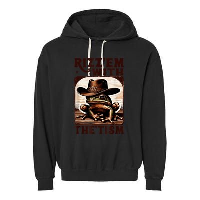 Autism Funny Rizz Em With The Tism Meme Autistic Frog Cowboy Garment-Dyed Fleece Hoodie