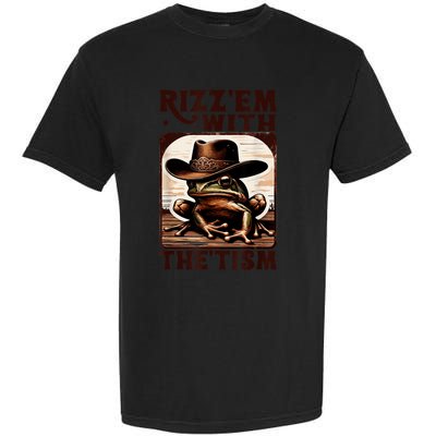 Autism Funny Rizz Em With The Tism Meme Autistic Frog Cowboy Garment-Dyed Heavyweight T-Shirt