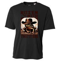 Autism Funny Rizz Em With The Tism Meme Autistic Frog Cowboy Cooling Performance Crew T-Shirt