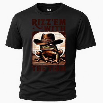 Autism Funny Rizz Em With The Tism Meme Autistic Frog Cowboy Cooling Performance Crew T-Shirt