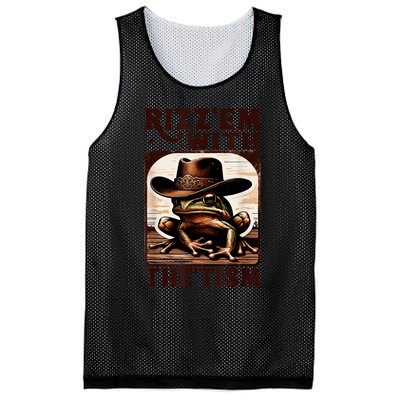 Autism Funny Rizz Em With The Tism Meme Autistic Frog Cowboy Mesh Reversible Basketball Jersey Tank