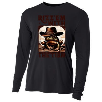 Autism Funny Rizz Em With The Tism Meme Autistic Frog Cowboy Cooling Performance Long Sleeve Crew