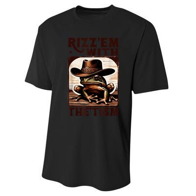 Autism Funny Rizz Em With The Tism Meme Autistic Frog Cowboy Performance Sprint T-Shirt