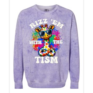 Autism Funny Rizz Em With The Tism Meme Autistic Giraffe Colorblast Crewneck Sweatshirt