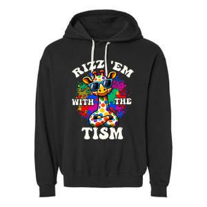 Autism Funny Rizz Em With The Tism Meme Autistic Giraffe Garment-Dyed Fleece Hoodie