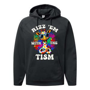 Autism Funny Rizz Em With The Tism Meme Autistic Giraffe Performance Fleece Hoodie