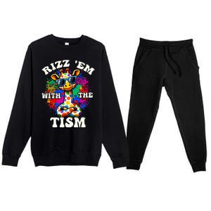 Autism Funny Rizz Em With The Tism Meme Autistic Giraffe Premium Crewneck Sweatsuit Set